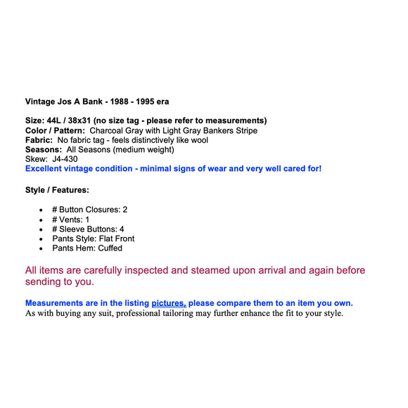 Vintage Jos A Bank Executive Collection Mens 44L 38x31 Gray Suit Banker's Stripe - Picture 2 of 16